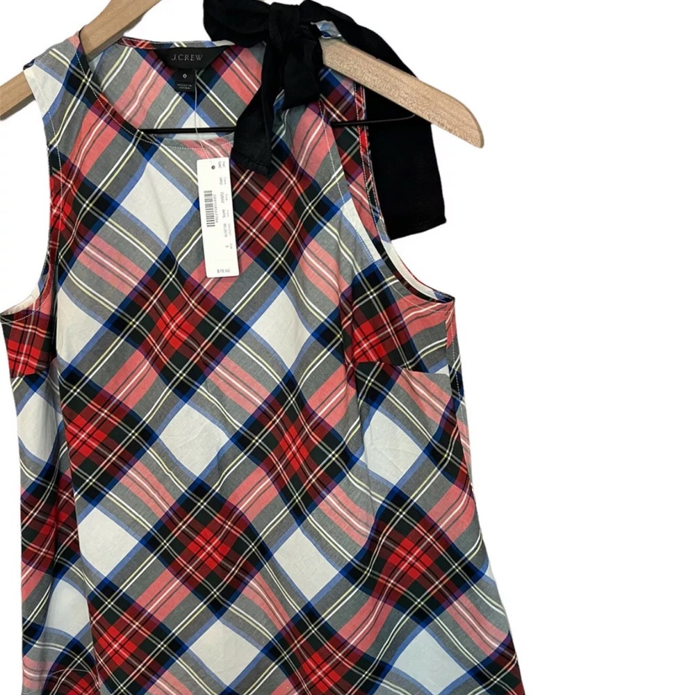 J. Crew Cotton Bow Shoulder Top In Festival Plaid Red - Picture 3 of 7